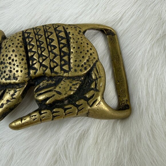 Vintage 70s Armadillo Belt Buckle Solid Brass Hippie Western Trinity - Picture 3 of 7